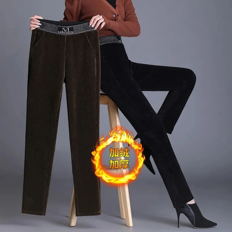 

Chenille Harlan Pants Women Autumn Winter Thick Elastic High Waist Straight Trouser Casual Loose Soft Corduroy Mother Pantalones