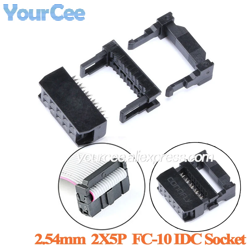 20pcs/2pcs 2.54mm Pitch FC-10 IDC Female Header Socket Connector 2x5P 10Pin Dual Row Pitch IDC Connector Terminal