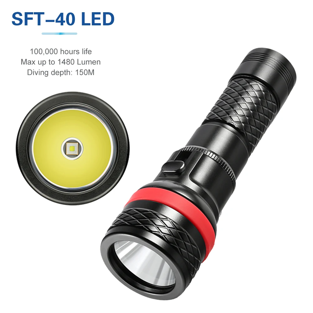 Asafee 150M Technical Deep Diving Flashlight SFT40 LED Scuba Lantern Underwater Canister Stepless Dimmer Torch Waterproof Lamp