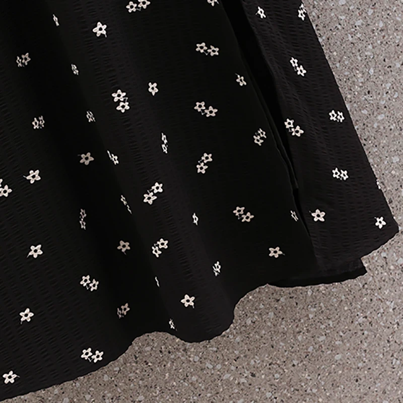 فستان متوسط الطول بياقة مربعة زهرية للنساء ، كوري كلاسيكي ، هيبورن ، مثير ، أنيق ، ملاصق للجسم ، غير رسمي ، حفلة ، صيف ، أسود ، صيني #6