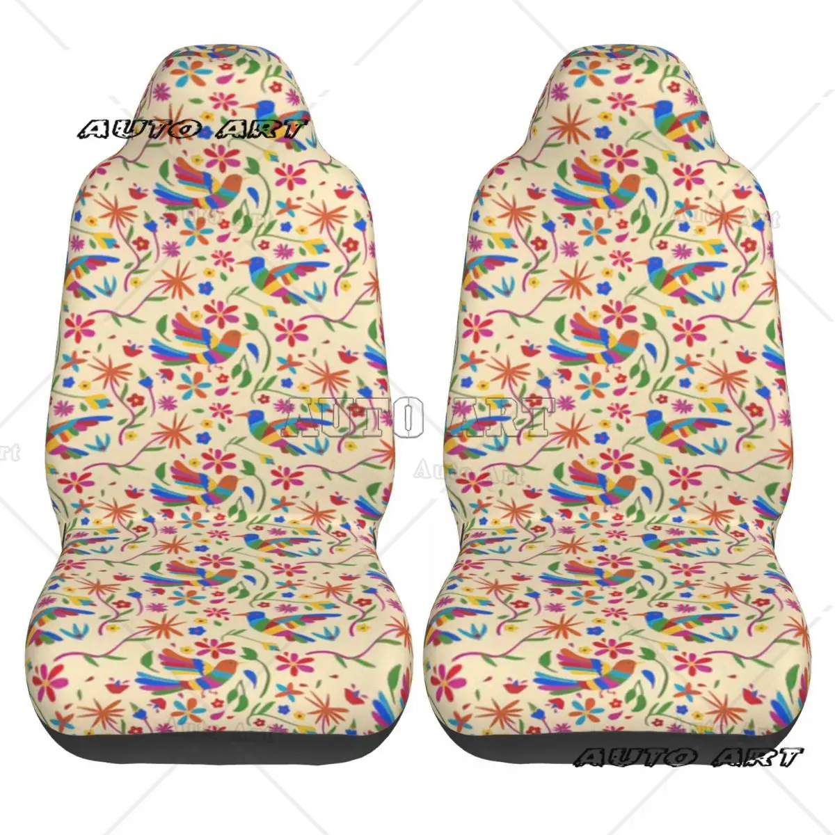 Mexico Otomi Colourful Peacock Bird Pattern Car Seat Cover Custom Printing Universal Front Protector Accessories Cushion Set