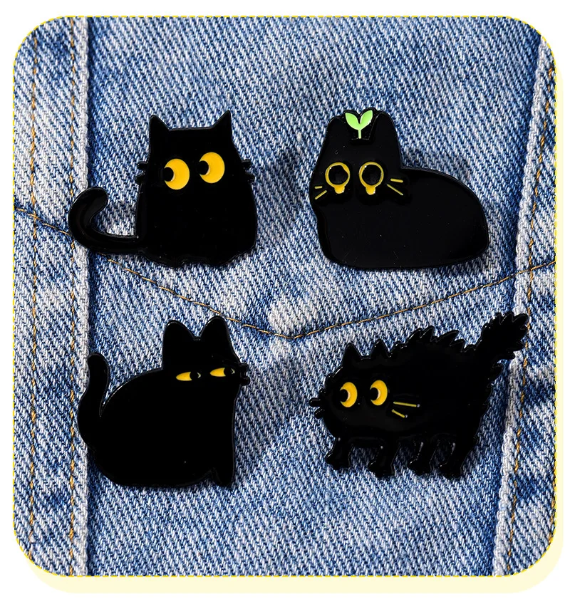 Heye série gato preto gatinho fofo roupas de animais, chapéu, mochila, estojo de lápis, acessórios, crachá, broche de pino presente conjunto de 4 peças