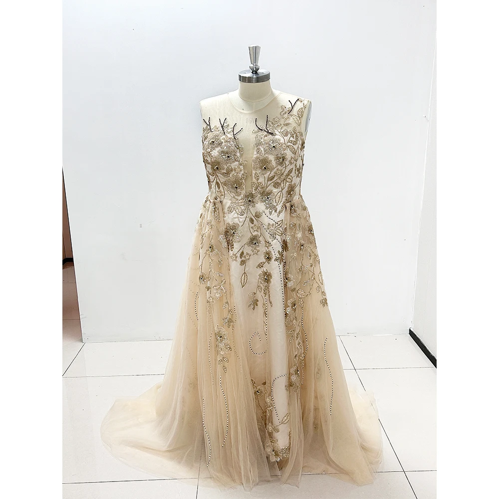 Robe de soirée à col rond avec appliques, longueur au sol en organza, occasion formelle, quel que soit l'événement spécial, robe de Rh, robe éducative, mode