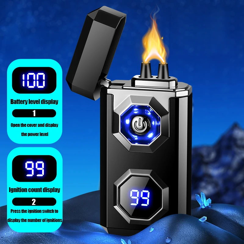 Big Flame Electric Arc Metal Lighter, Windproof Lighter, LED Lighting Power Display,Ignition Display,Fast Charge,Ignition Gadget