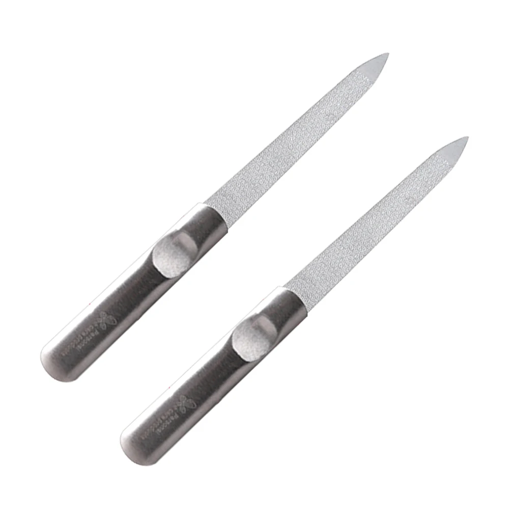 

2Pcs Stainless Steel Nail Files Durable Polished Double Sided Metal Home Manicure Tools Stripe Clean Cusp