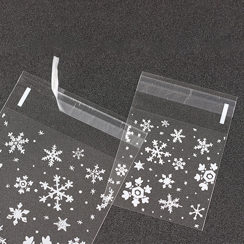 100Pcs Snowflake Transparent Candy Cellophane Self Adhesive Bags Jewelry Storage Party Pouch Christmas Gift Packaging Bags