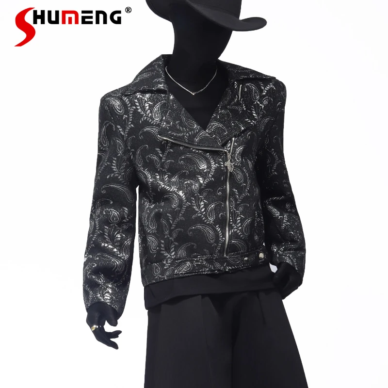 

Men's 2025 Autumn New High-End Short Style Jackets Trendy Printed Retro Jackets Padded Shoulders High Waist Stylish Lapel Coats