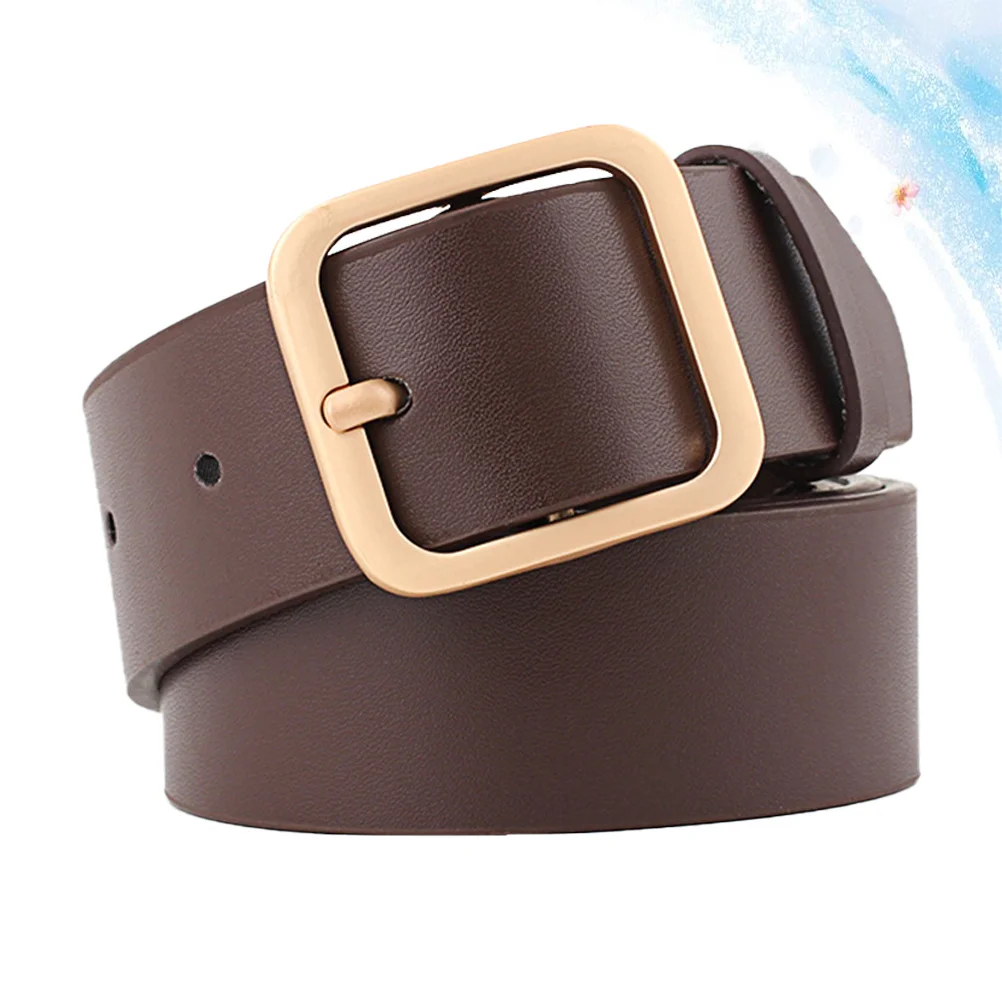 

1pc Women Belt Square Buckle Adjustable Casual Belt For Female Fashionable Waist Hip Wear 110Cm 3.3Cm Width Coffee Gold
