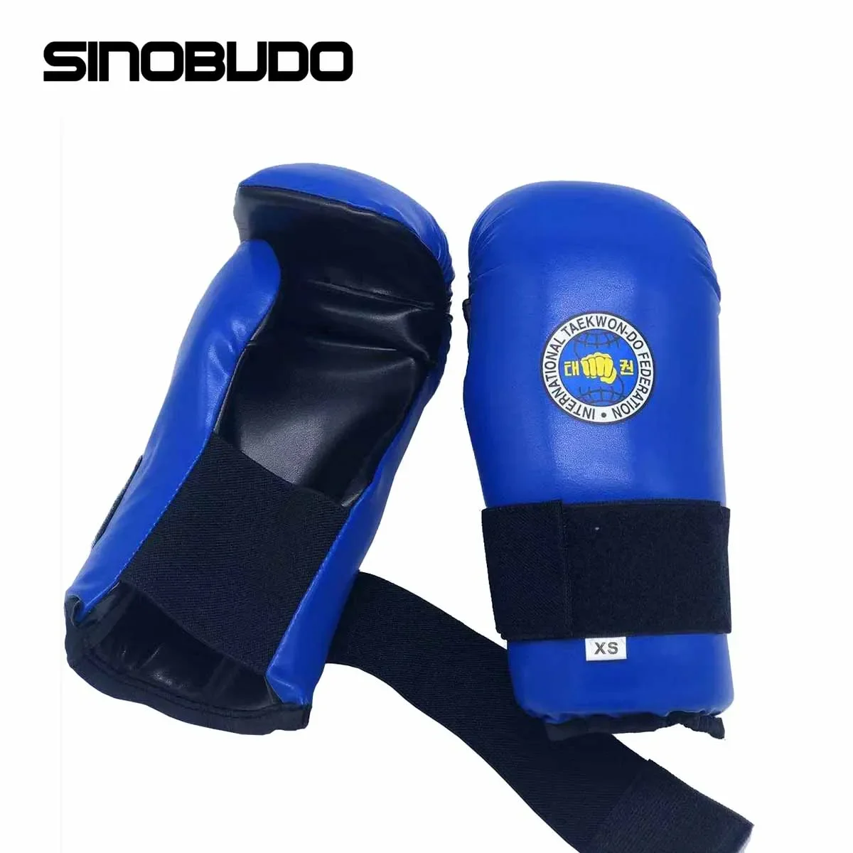 SINOBUDO ITF Taekwondo guantes de cuero PU rojo/azul, Protector de pies, artes marciales, entrenamiento de Karate, equipo Protector de traje de