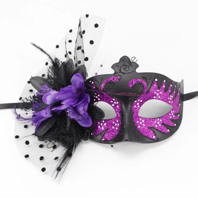 M68A FEATERDE MASQUERADE MASKER Halloween Party Eye Mask Flower Decoration Masquerade Half Face Mask voor vrouwen Cosplay