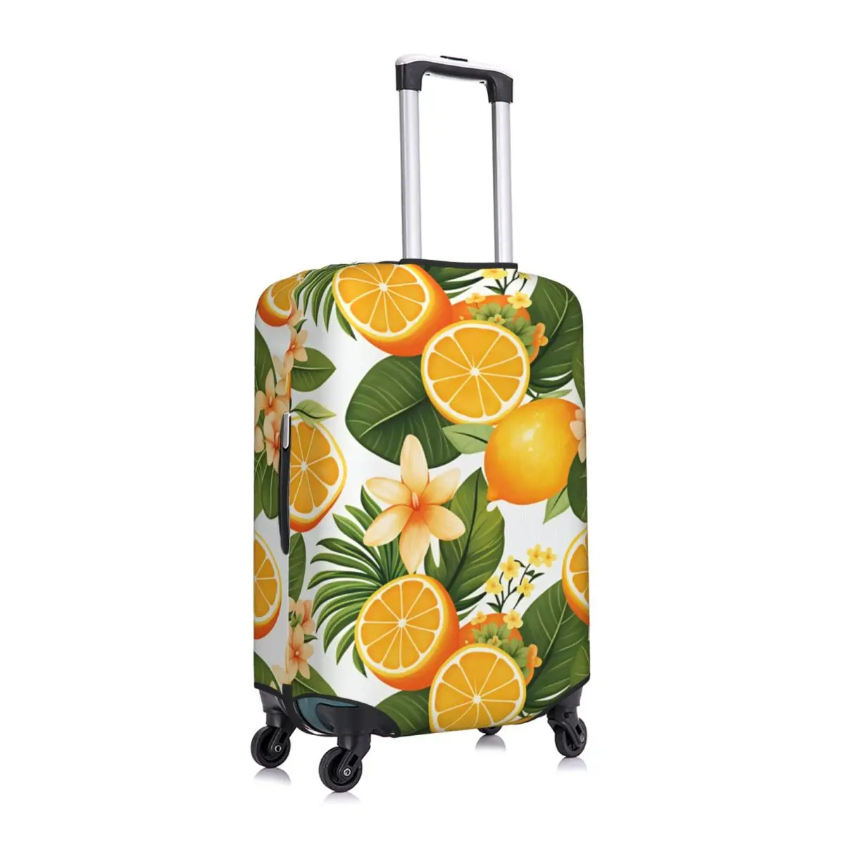Custom Tropical Orange Lemon Plumeria Floral Luggage Cover Protector Funny Travel Suitcase Protective Cover for 18-32 Inch