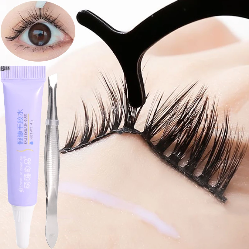 Long Lasting Eyelash Glue Clear Lash Glue Quick Dry Adhesive Eyelashes Extension Glues with Tweezers Invisible Eyelash Makeup