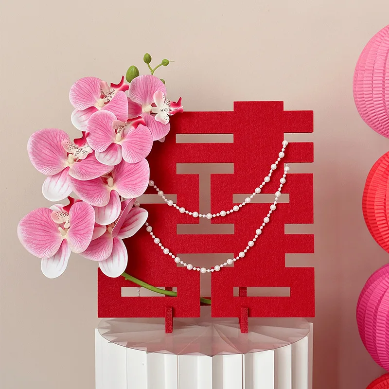 

Thickened 3D Wedding Character Pearl Flower Ornament Creative Wedding Decor Xizi Display Stand Pink Phalaenopsis Orchid Accent