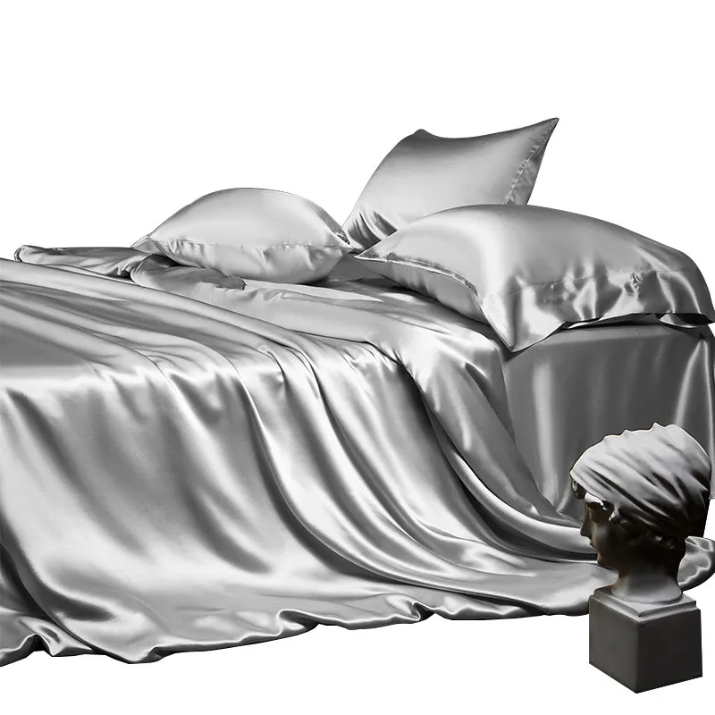 

YJQ four-piece silk sheets are light luxury high-end summer ice silk bedding