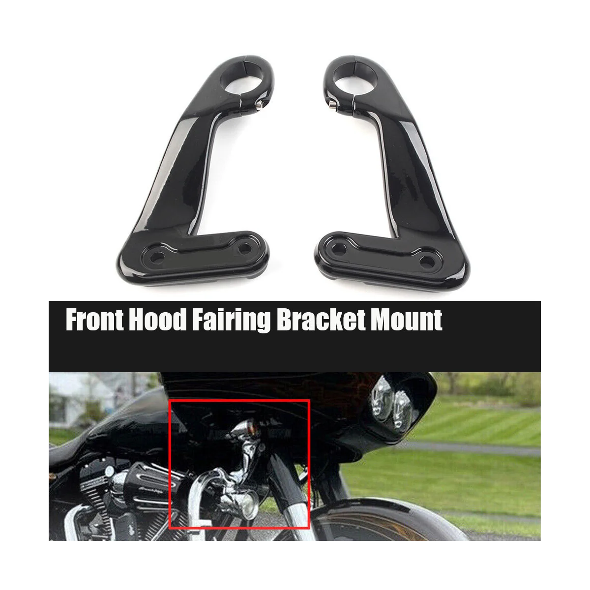 1Pair Glossy Black Front Fairing Bracket Kits for Harley Road Glide 2010-2013 Motorcycle Hood Bracket Mount Support