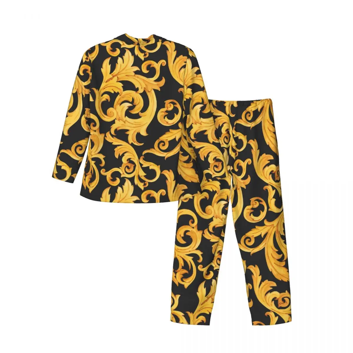 Watercolor Golden Baroque Long-sleeved Trousers Pajamas for Men Autumn and Winter Homewear Sleepwear Sets