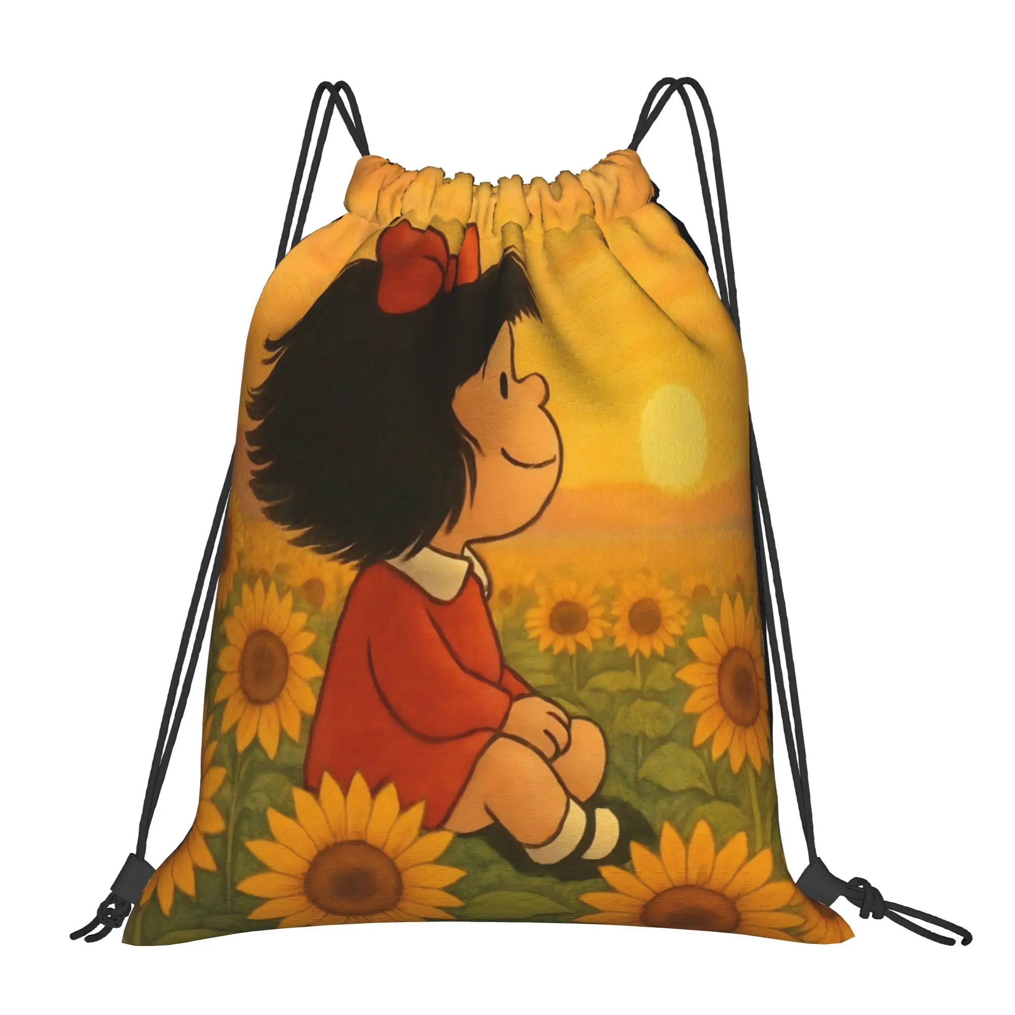 Mafaldas Sunflower Backpack Drawstring Basketball Bags Gym Bag Water Resistant String Sackpack Working Out 36cm (W) x 43cm (H)