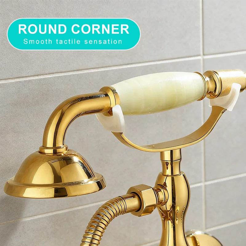 Wall Mounted Gold Bath Shower Faucet Bathtub Faucet With Hand Shower Jade Handle Dual Handle Hot and Cold Water Mixer ML3321