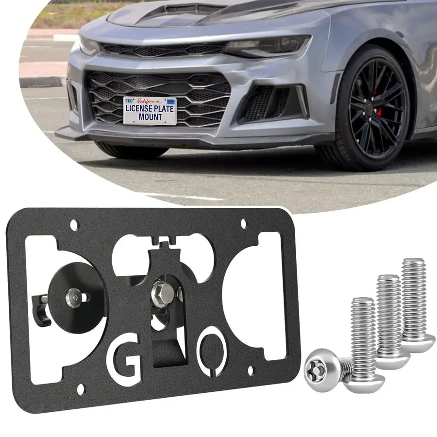 

Drill AntiTheft Front Bumper License Plate Bracket Mount Kit Grille Mount Compatible with Chevrolet Camaro 6th gen 2016 up,Tow H