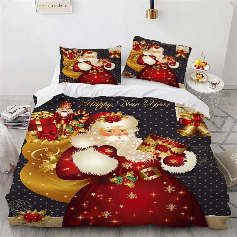 Cartoon Christmas Santa Claus Bedding Set Boys Girls Twin Queen Size Duvet Cover Pillowcase Bed Kids Adult Home Textileextile