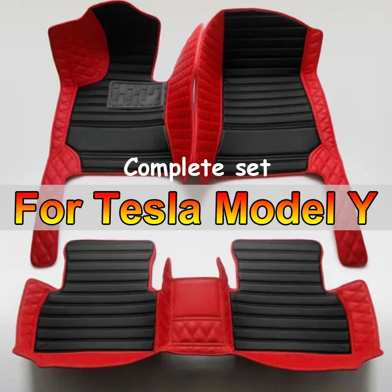 

Custom Car Floor Mat for Tesla Model Y 2021 2022 Carpet Durable Leather Phone Pocket 100% Fit for Your Car