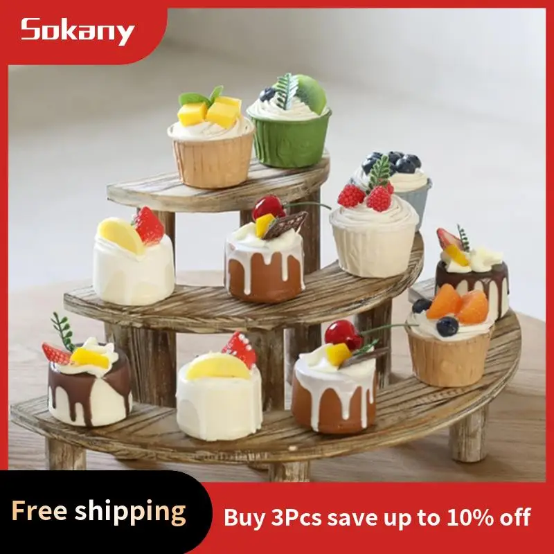 

A59E-3-Layer Wooden Cupcake Rack Layered Cupcake Display Rack Semi-Circular Dessert Cake Rack