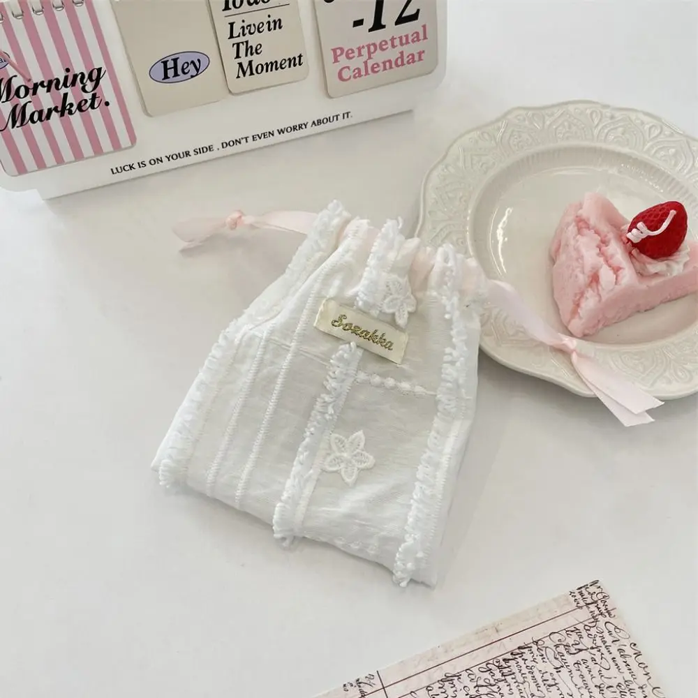 Solid Color Lace Drawstring Storage Bag Small Cloth Bag Portable Cosmetic Bag Sundries Storage Large Capacity Cloth Handbag