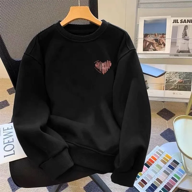 

Тяжелый хлопковый свитшот свободного покроя, осень-зима, модный универсальный длинный пуловер с круглым вырезом, топ