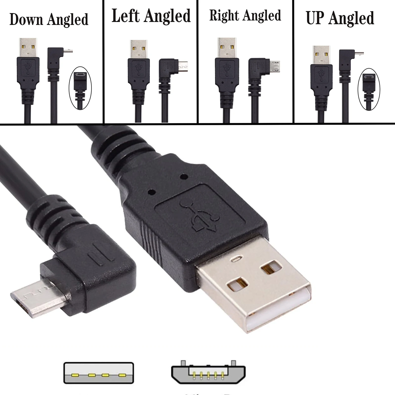 Up & Down & Left & Right Angled 90 Degree USB Micro USB Male to USB male Data Charge connector Cable 25cm 50cm for Tablet