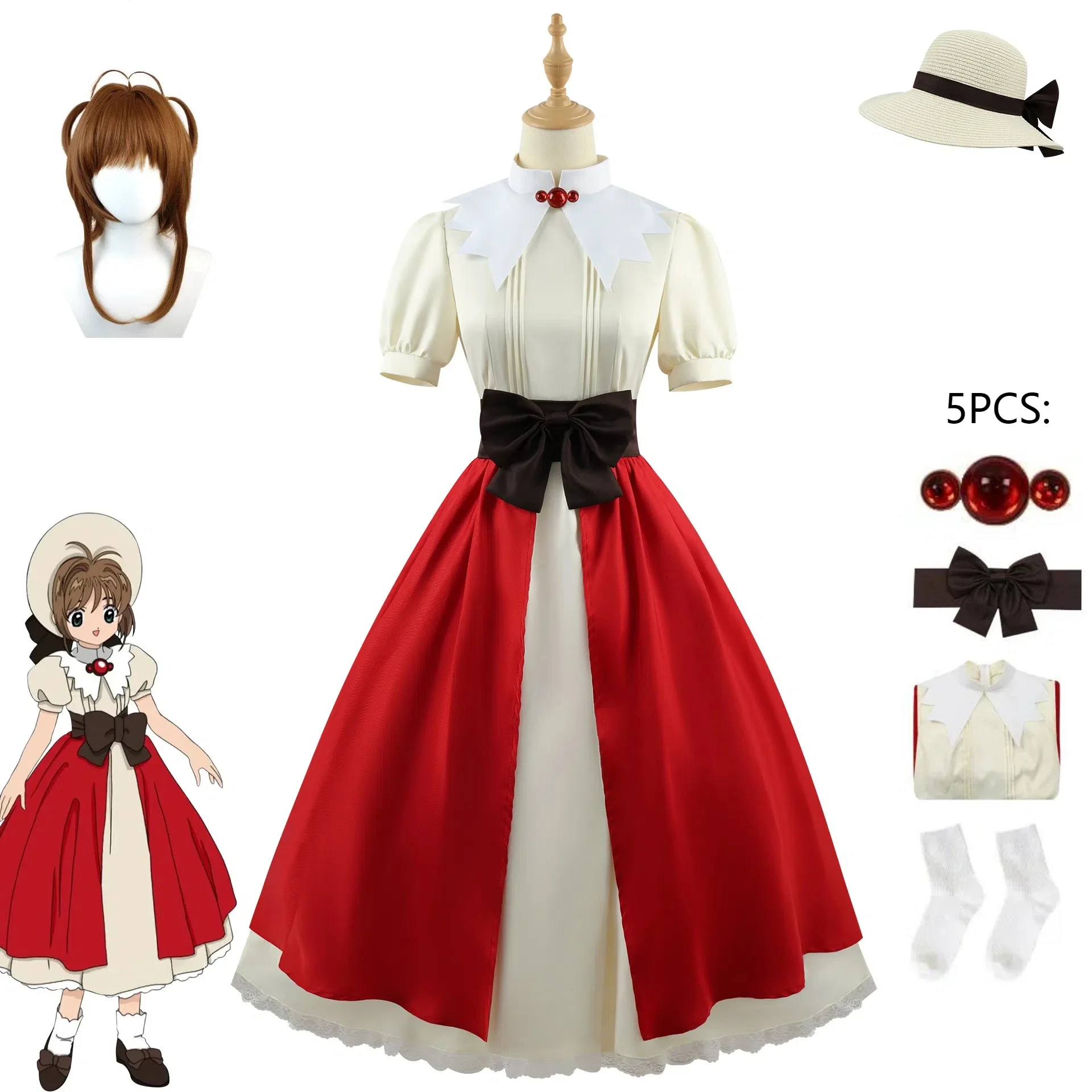 

Card Captor Kinomoto Sakura Cosplay Costume Wig A Gift From My Great Grandfather Girl Dress Accessory Set Halloween Outfit