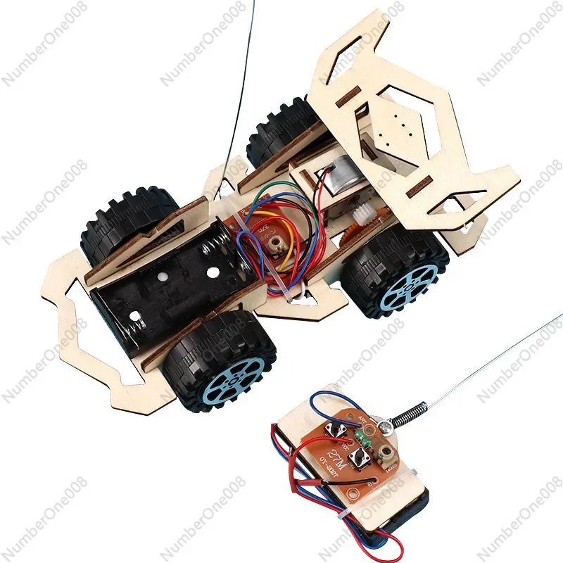 Scientific and Technological Invention Assemble Wooden Racing Experimental Toy DIY Remote Control Four-wheel Drive
