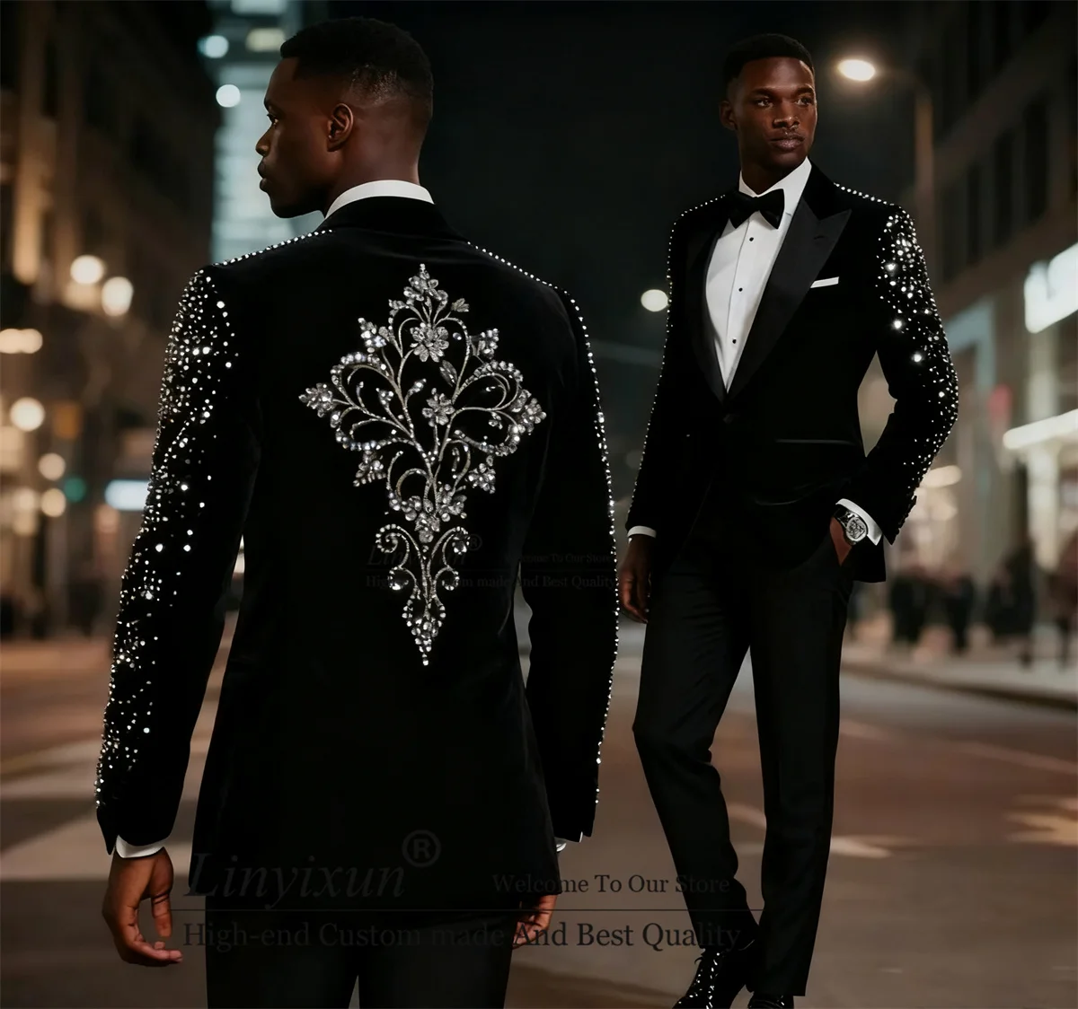 

Мужские костюмы с блестящими камнями и стразами, комплекты из 2 предметов, пиджаки для выпускного вечера, индивидуальные бархатные свадебные облегающие вечерние костюмы для мужчин