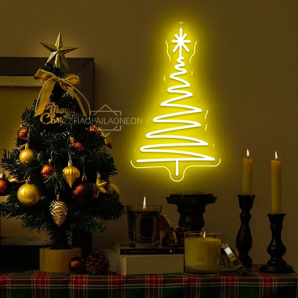 Merry Christmas Neon Signs USB Powerd Christmas Tree LED Neon Light  Christmas Decoration Room Bedroom Decor Party LED Sign
