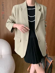 [LANMREM] Minimalism Single Breasted Blazers For Women Notched Long Sleeve Office Lady Jackets 2024 Autumn New Tops 26C139