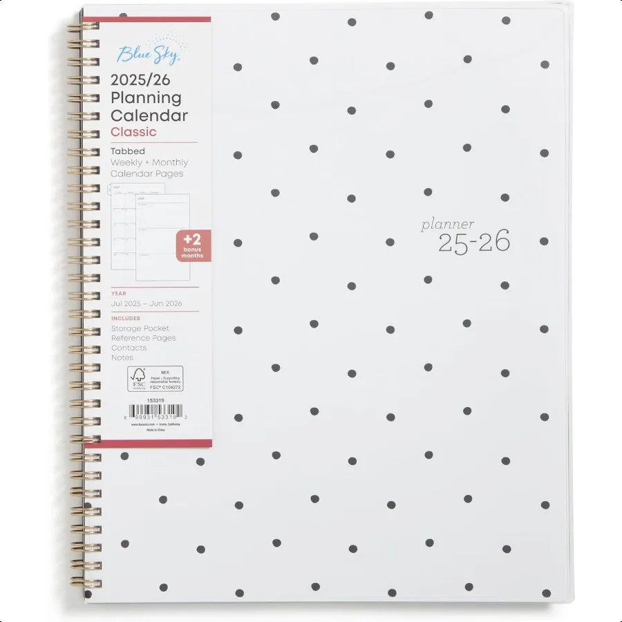 

20252026 Еженедельный и ежемесячный календарь-планировщик на год 2025 июля 2024 июня 2026 8,5 x 11 Гибкая крышка Ламинированные вкладки с проволочной обложкой