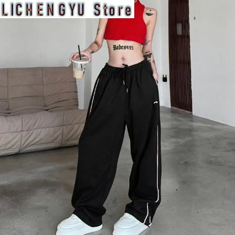 New Vintage Baggy Jogging Striped Sweatpants Women Harajuku High Street Sport Pants Elastic Waist Straight Casual Trousers