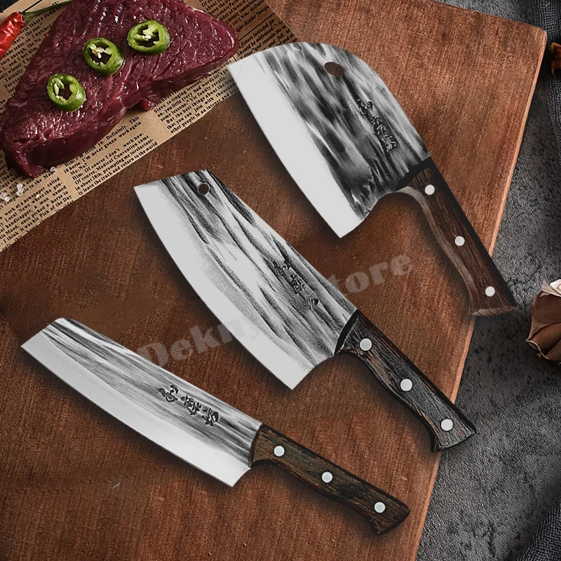 

Hand Forged Kitchen Knives Set Professional Chef Cleaver High-Carbon Steel Wooden Handle Meat Slicing Chop Boning Butcher Knife