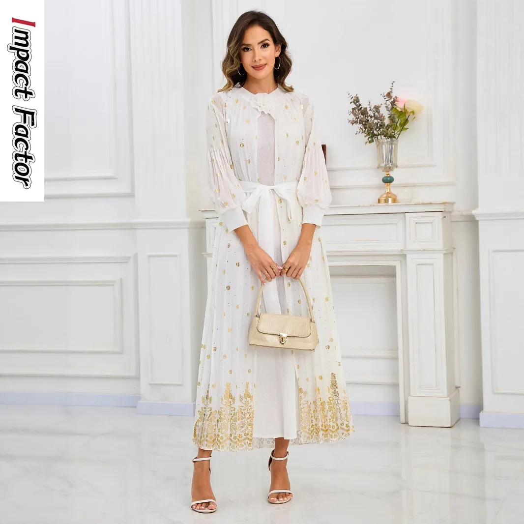 

2025 Evening Dresses for Women Luxury Miyake Pleated Fake 2 Pieces Elegant Party Gowns Female Long Sleeve Dresses Clothing
