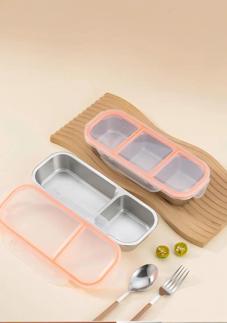 THREE-GRID FOOD CONTAINER LUNCH BOX WITH LID, COMPARTMENTALIZED SEALED DESIGN, ODOR-PROOF