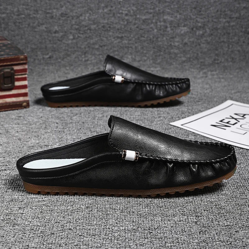 Spring Summer Men Casual Loafers Half Drag Shoes Male Fashion Daily Black Walking Sandals Breathable Mens Slippers Half Slides