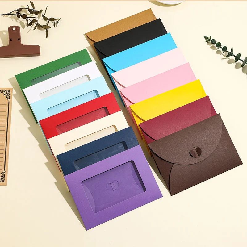 50pcs Love Heart Button Window Envelope 250g Card Holder DIY Photos Storage Gift Packaging Bags Postcards Business Storage Bag