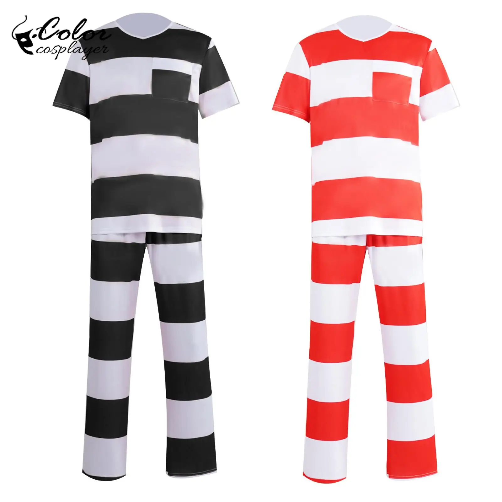 

Color Cosplayer Anime Prisoner Suit Halloween Cosplay Costume Stripe Set Adult Festival Outfit Day of The Dead Carnival Dress Up
