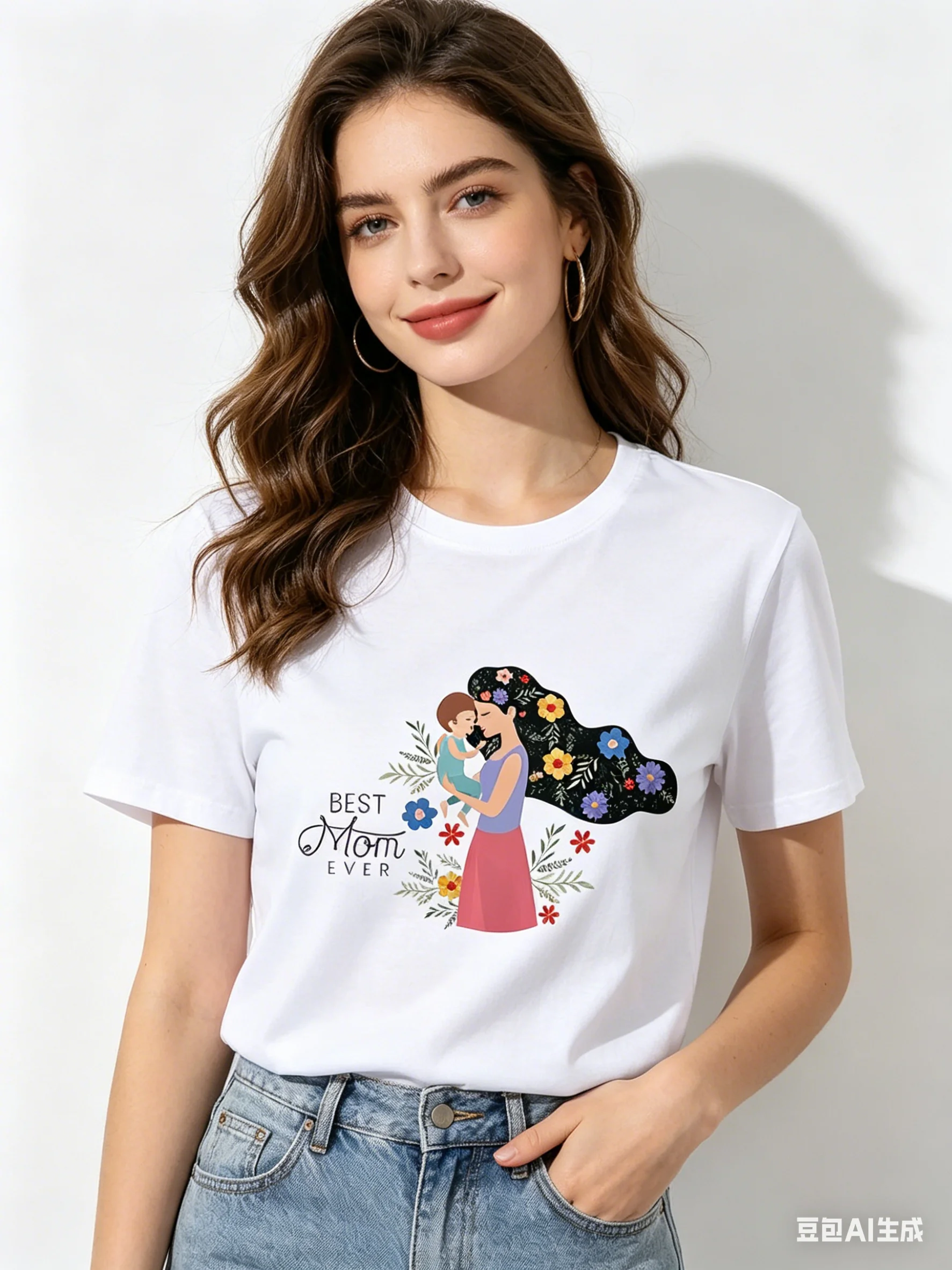 

Happy Mother's Day Super Mom Oversized T-Shirt Women's Casual Graphic Tee Polyester Fabric Mother's Day Gift Summer Top