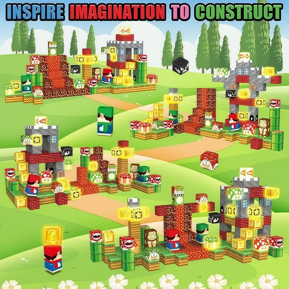 New DIY Magnetic Building Blocks Cube Mario World Model Cube Magnet Set For Children Architectural Toy Kids Birthday Gift 3+