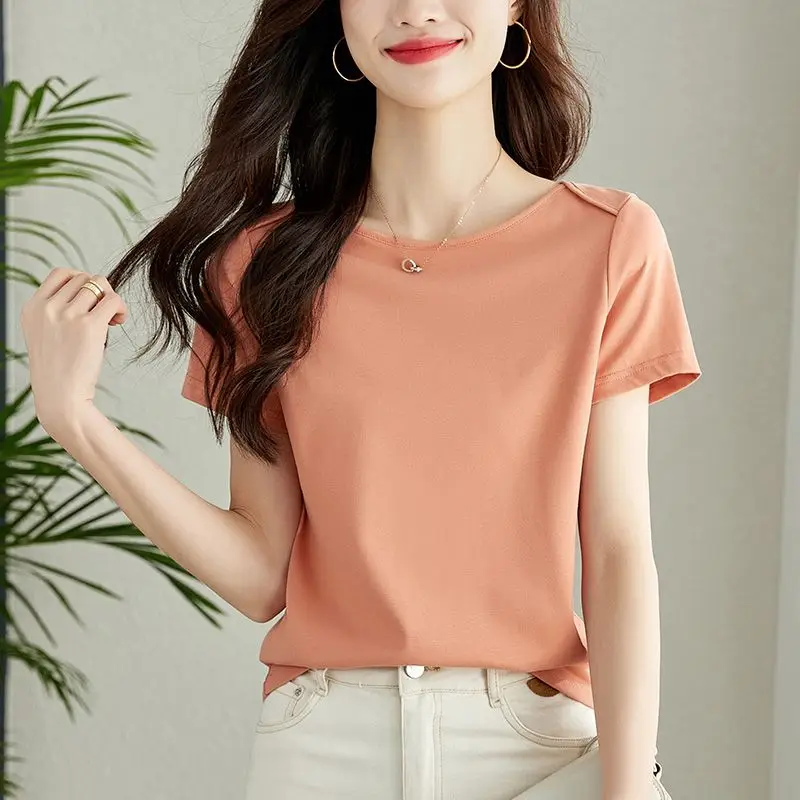 New Summer Women\'s Solid Colors O-Neck Short Sleeve Loose Thin Classic Korean Pullovers Fashion Casual All-match Commute Tops