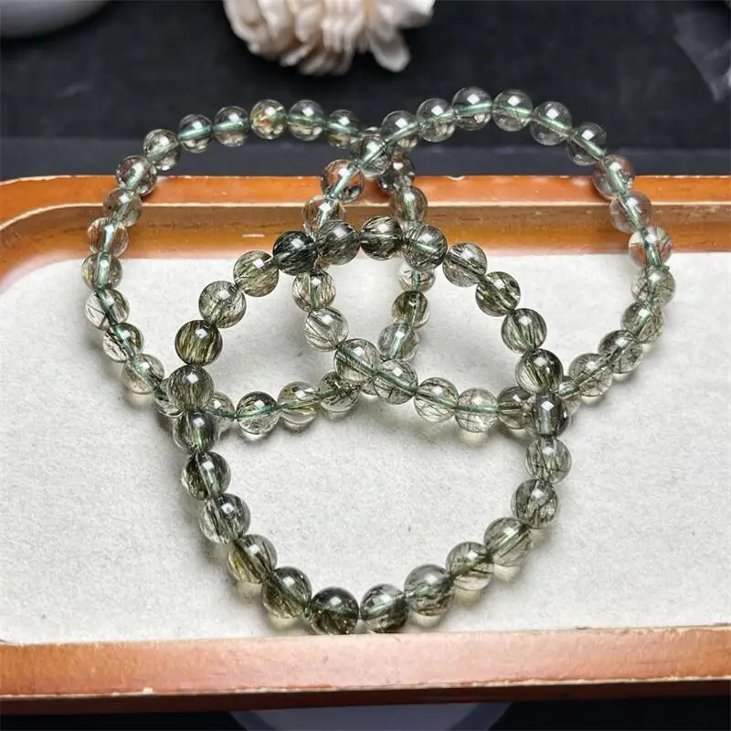 

7/8MM Natural Tourmaline Rutilated Quartz Bracelet Colorful Gemstone Bead Strings Fashion Beautifully Jewelry For Men And Women