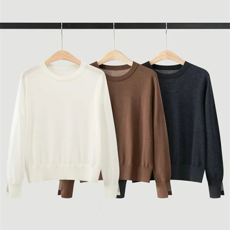 26 Autumn Winter 100%Wool Round Neck Long Sleeved Knitted Sweater Loose Casual sweater Top