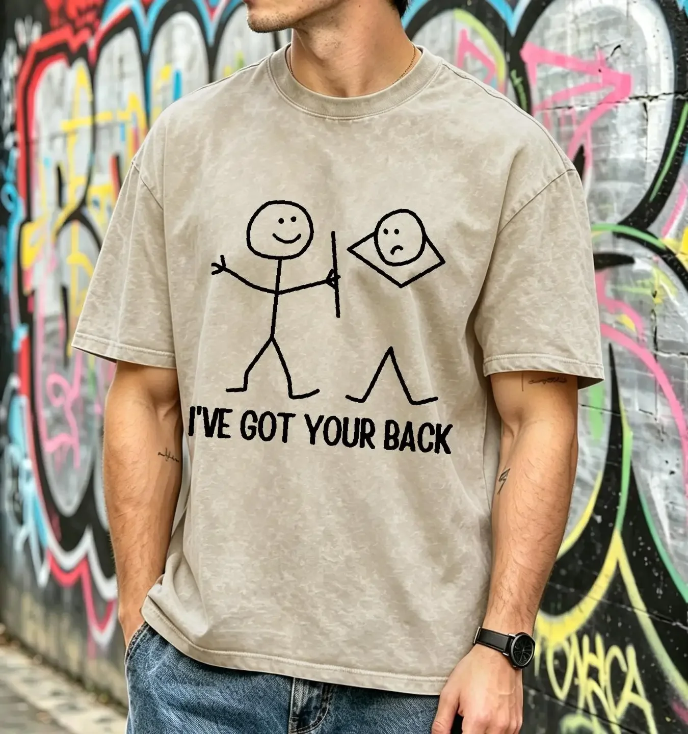 washed T Shirt I've Got Your Back Funny stick man joke best friend laugh long or short sleeves vintage Washed