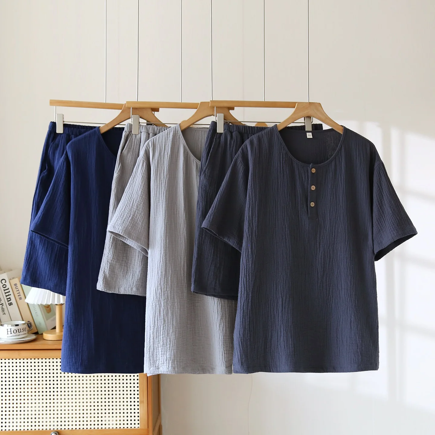 2026 New Men Nightwear 100% Cotton Summer Pajamas For Men Japanese style Sleepwear 2 Piece Set Loungewear