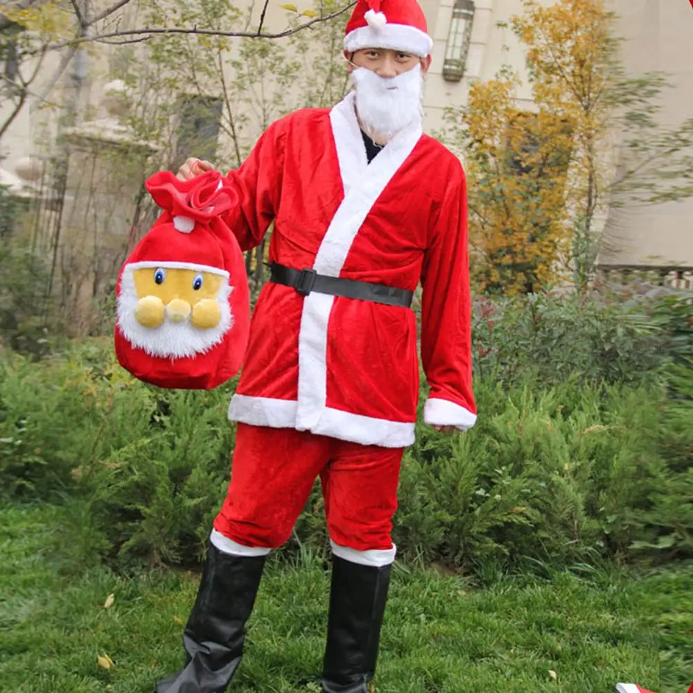 

Trendy Funny Adults White and Red Beard Velvet Christmas Clothes Santa Claus Costume Hat Cosplay Suits